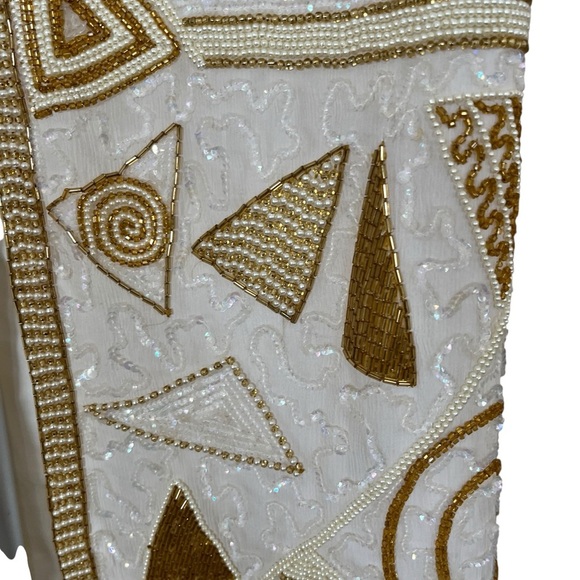 Rare Vintage Judith Ann Beaded Duster Jacket Ivory Gold Open Front Coat Size Med - Picture 6 of 11